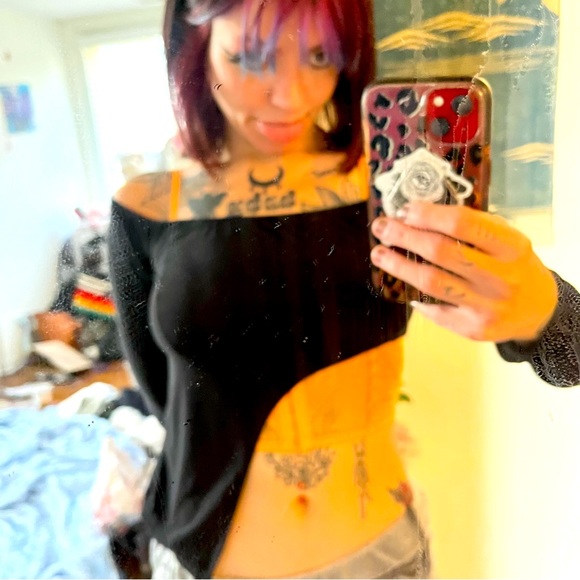 PLT SEXY 😈 ASYMMETRICAL TRIM BLACK LONG SLEEVE OFF THE SHOULDER TOP - Picture 1 of 3